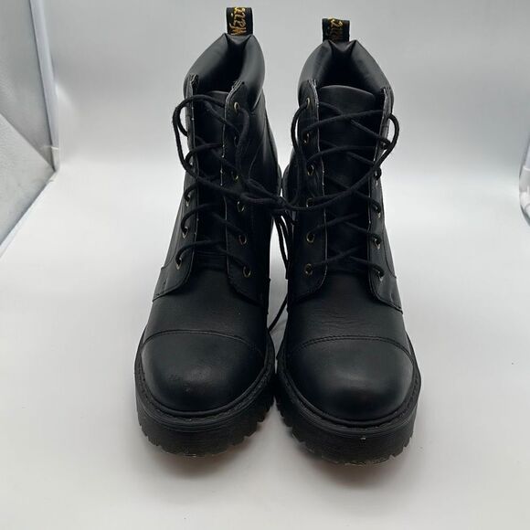 Dr. Martens Shoes - Dr Martens Averil Black Leather Heel Booties Sz 9 US Lace-Up Block Heel Women's
